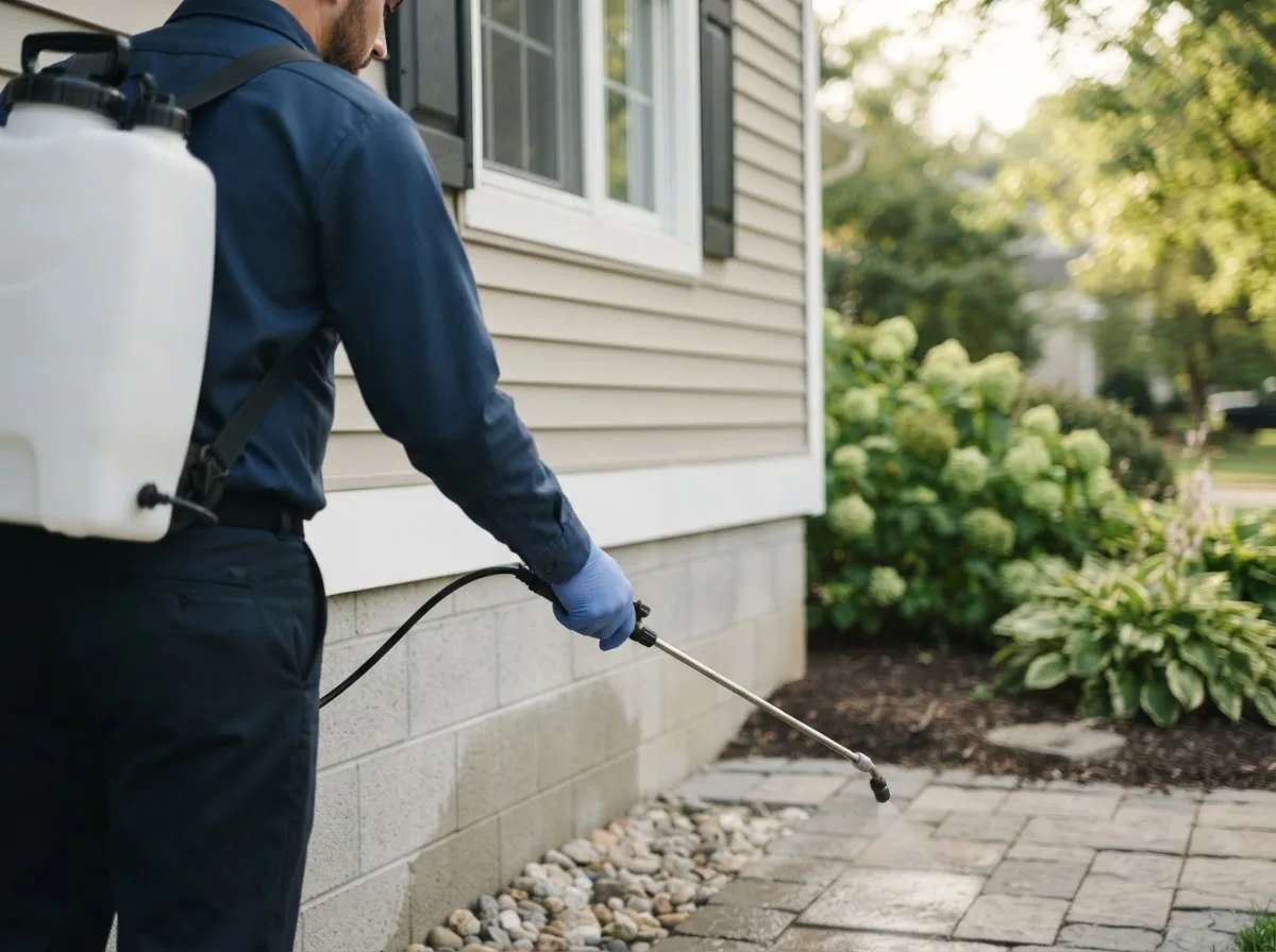 Pest control technician inspecting a home in Beeler, KS